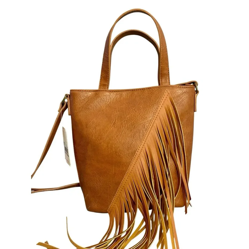 NWT GB Girls Boho Fringe Purse, Vegan Leather Boho Festival Bag Crossbody Adjust